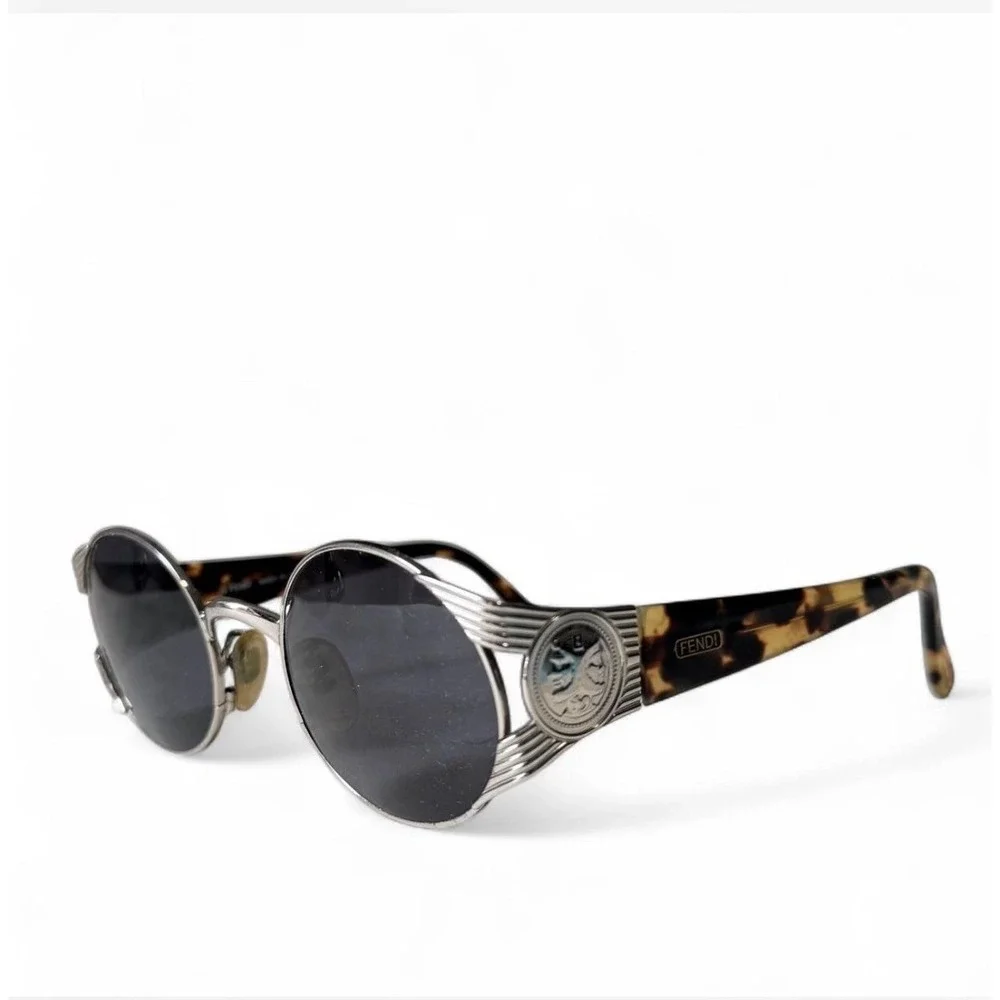 Y2K FENDI vintage sunglasses round Silver gold tortoise brown FS 240 ITALY 90's